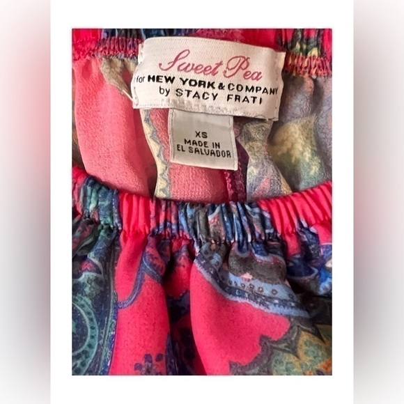 Sweet Pea Pink Paisley Fashion Top Off Shoulder Fitted Crop Waist Sheer Size XS - Picture 3 of 7